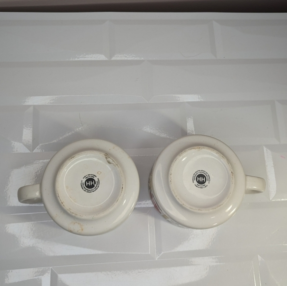 Vintage Houston Harvest Soup Bowls Mugs Stacking Pair Vegetables Set of 2 - Picture 8 of 11